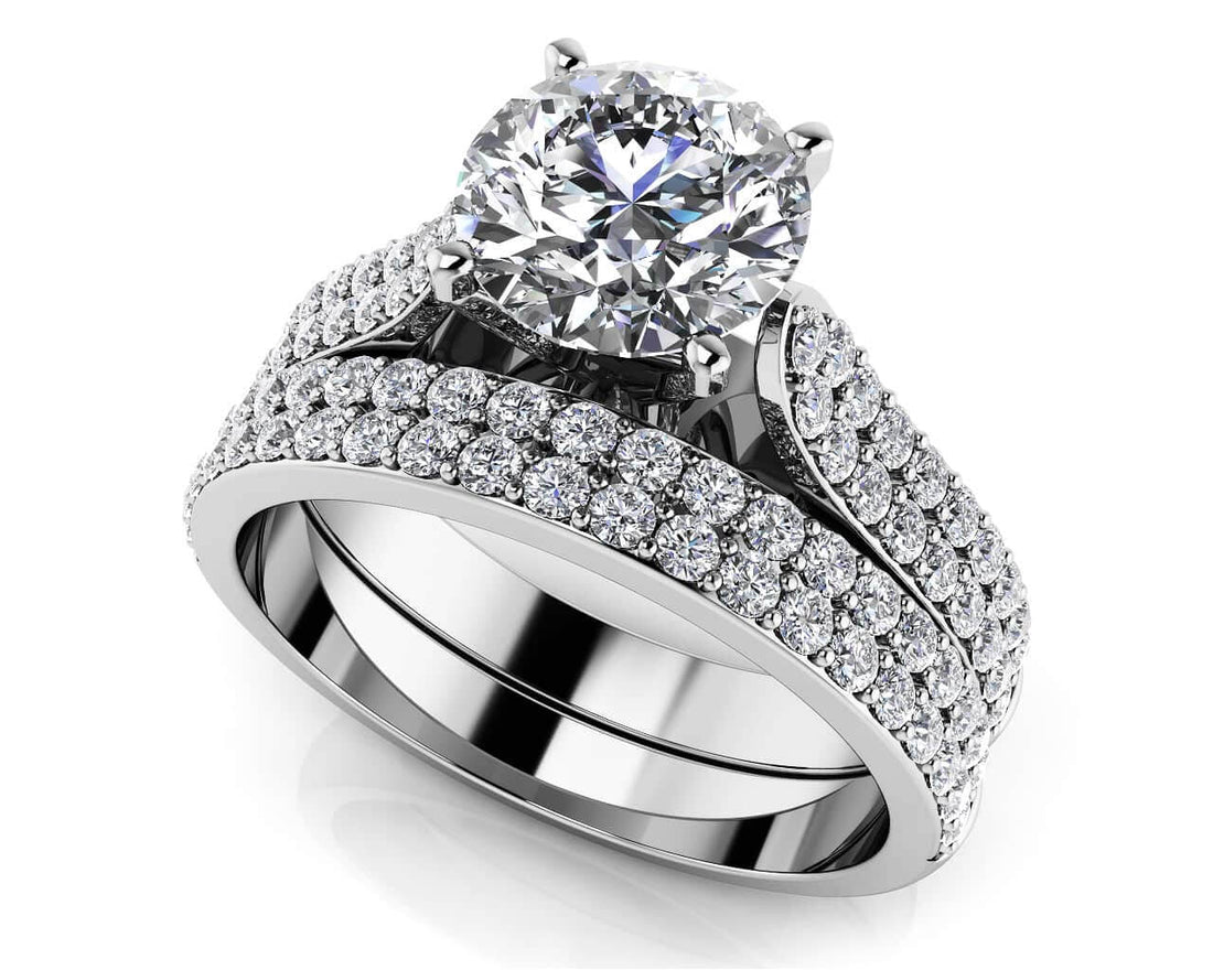 Splendid Romance Four Row Matching Bridal Set Lab-Grown Diamond  with 1.30 ct. (0.50 ct. center diamond)