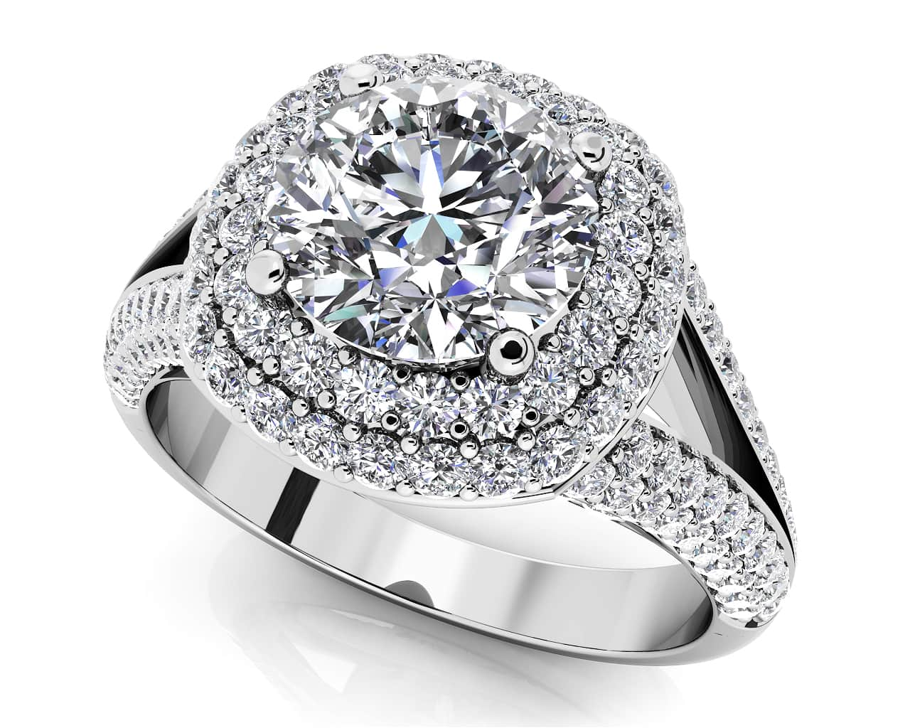 Captivating Double Halo Diamond Engagement Ring Diamond  with 2.96 ct. (2.00 ct. center diamond)