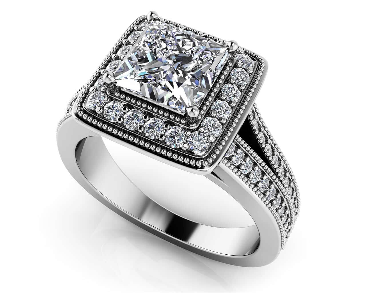 Royal Princess Cut Diamond Engagement Ring Lab-Grown Diamond  with 1.91 ct. (1.50 ct. center diamond)