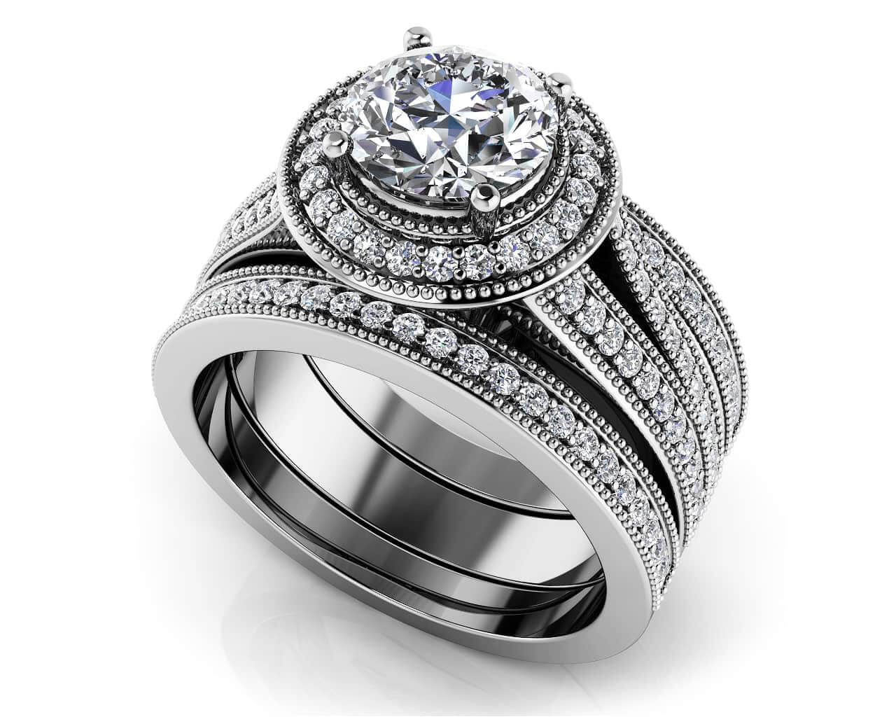 Beauty Double Band Vintage Style Bridal Set Lab-Grown Diamond  with 1.08 ct. (0.50 ct. center diamond)