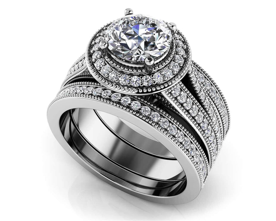 Beauty Double Band Vintage Style Bridal Set Lab-Grown Diamond  with 2.60 ct. (2.00 ct. center diamond)