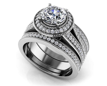 Beauty Double Band Vintage Style Bridal Set Lab-Grown Diamond  with 2.11 ct. (1.50 ct. center diamond)