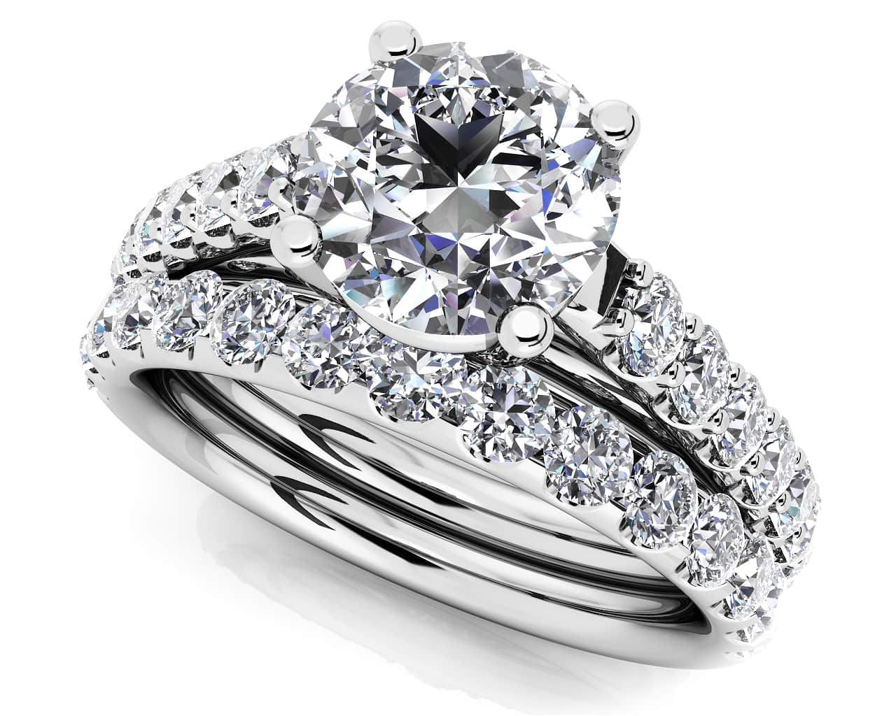 Classic Sparkle Diamond Wedding Set Lab-Grown Diamond  with 1.96 ct. (1.00 ct. center diamond)