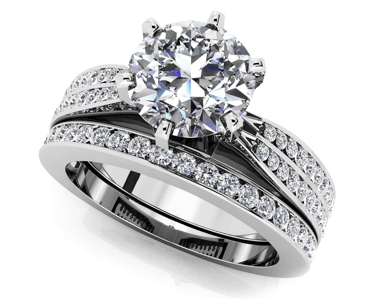 Elegant Six Prong Diamond Bridal Set Lab-Grown Diamond  with 2.03 ct. (1.25 ct. center diamond)