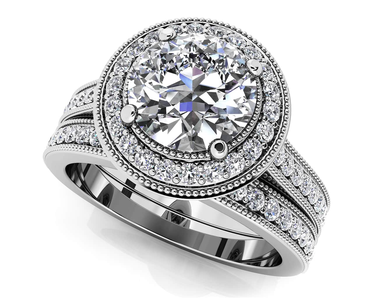 Luxe Diamond Vintage Style Bridal Set Lab-Grown Diamond  with 1.74 ct. (1.25 ct. center diamond)