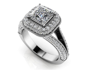 Exquisite Double Halo Engagement Ring Lab-Grown Diamond  with 1.42 ct. (0.75 ct. center diamond)