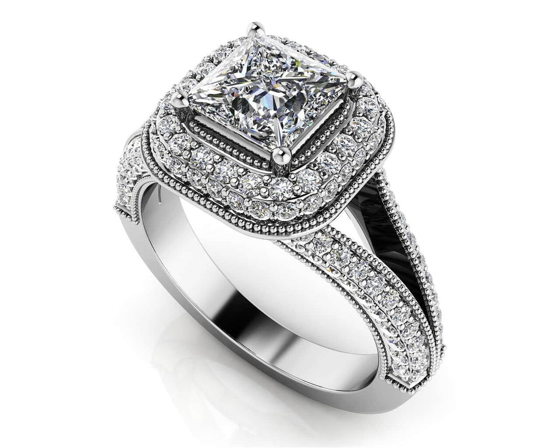 Exquisite Double Halo Engagement Ring Lab-Grown Diamond  with 1.71 ct. (1.00 ct. center diamond)