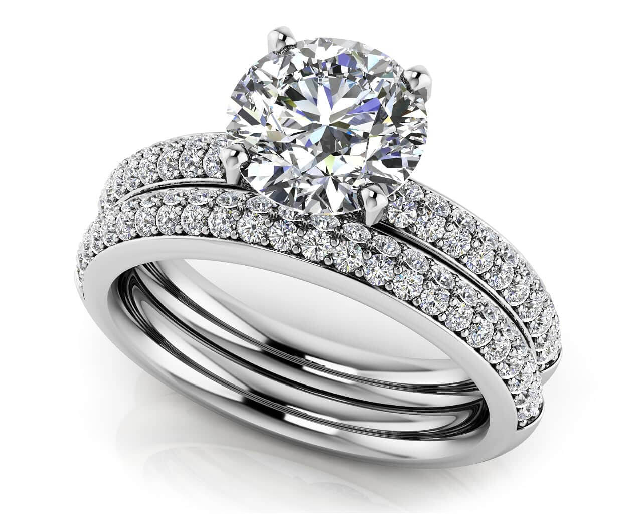 Dazzling Four Row Diamond Engagement Ring Set Lab-Grown Diamond  with 2.70 ct. (2.00 ct. center diamond)