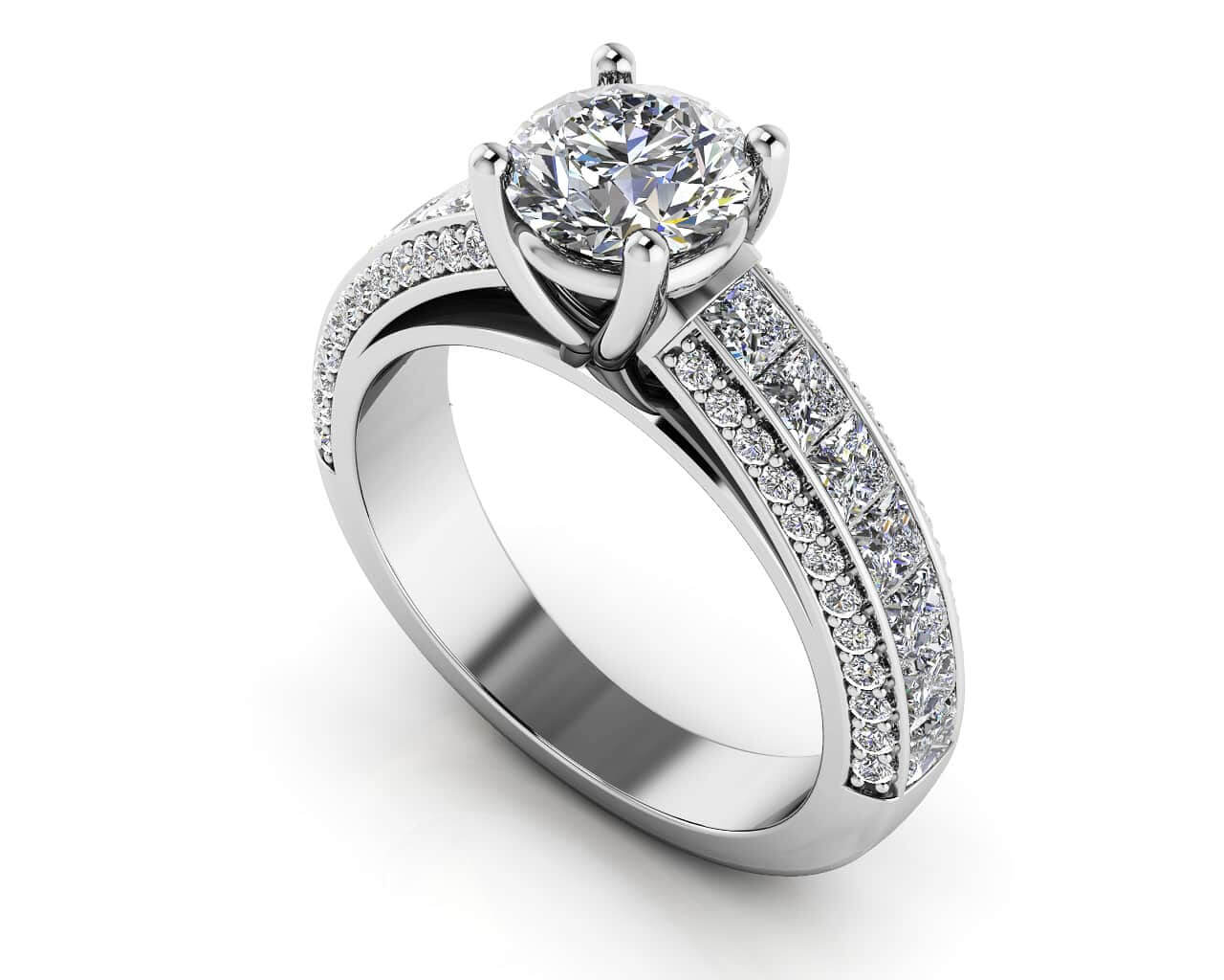 Round And Princess Cut Shank Engagement Ring Lab-Grown Diamond  with 1.75 ct. (0.50 ct. center diamond)