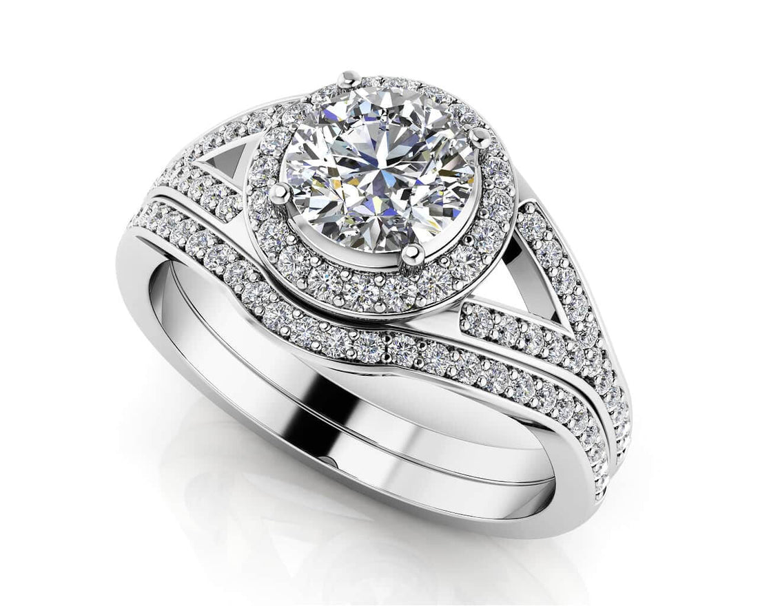 Brilliant Round Halo Bridal Set Lab-Grown Diamond  with 2.48 ct. (2.00 ct. center diamond)