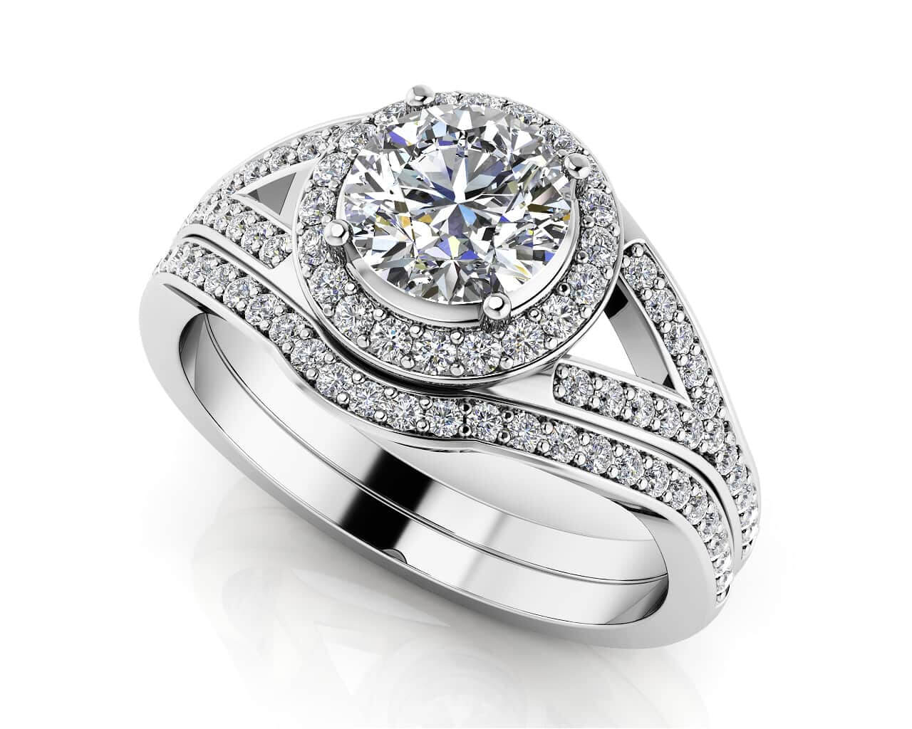 Brilliant Round Halo Bridal Set Lab-Grown Diamond  with 1.46 ct. (1.00 ct. center diamond)