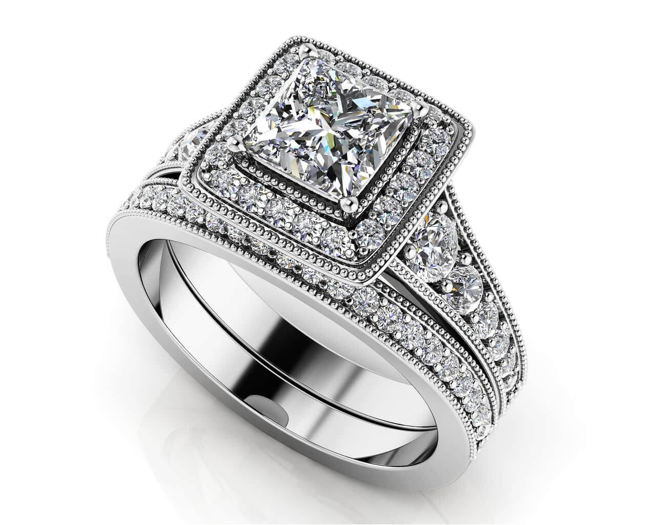 Stunning Halo Princess Cut Bridal Set Lab-Grown Diamond  with 1.25 ct. (0.50 ct. center diamond)