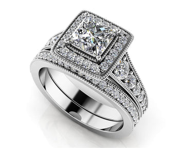 Stunning Halo Princess Cut Bridal Set Lab-Grown Diamond  with 2.78 ct. (2.00 ct. center diamond)