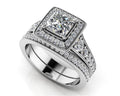 Stunning Halo Princess Cut Bridal Set Lab-Grown Diamond  with 2.28 ct. (1.50 ct. center diamond)