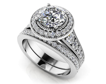 Glamorous Round Cut Halo Bridal Set Lab-Grown Diamond  with 1.27 ct. (0.50 ct. center diamond)