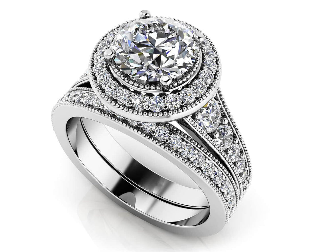 Glamorous Round Cut Halo Bridal Set Lab-Grown Diamond  with 2.03 ct. (1.25 ct. center diamond)