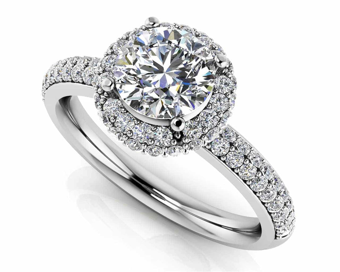 Double Row Diamond Halo Engagement Ring Lab-Grown Diamond  with 2.16 ct. (1.50 ct. center diamond)