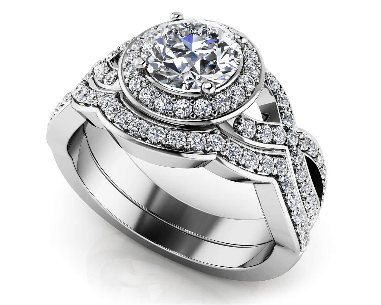 Woven Band Round Diamond Wedding Set Lab-Grown Diamond  with 1.10 ct. (0.50 ct. center diamond)