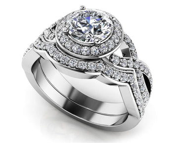 Woven Band Round Diamond Wedding Set Lab-Grown Diamond  with 1.81 ct. (1.25 ct. center diamond)