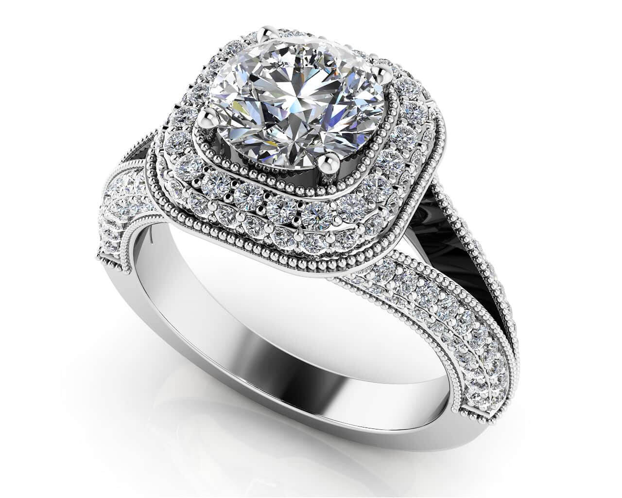 Luxurious Split Shank Halo Engagement Ring Lab-Grown Diamond  with 1.71 ct. (1.00 ct. center diamond)