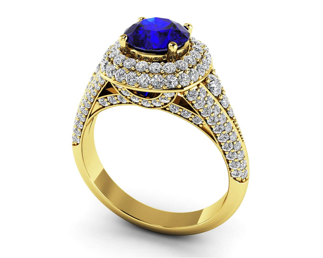 Double Halo Diamonds And Gem Anniversary Ring Lab-Grown Diamond  with 3.09 ct.(finished) Sapphire