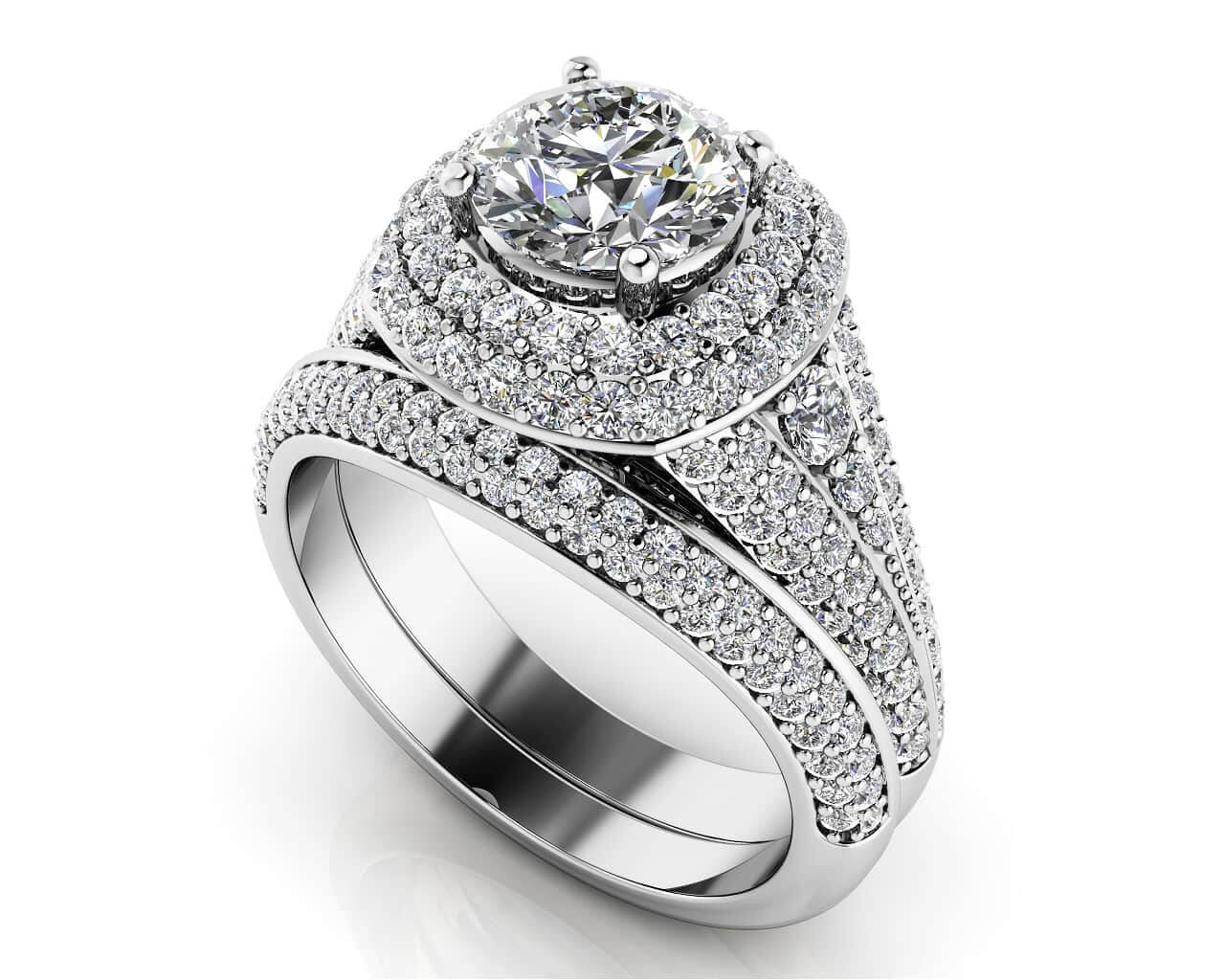 Deluxe Double Halo Diamond Bridal Set Lab-Grown Diamond  with 1.58 ct. (0.50 ct. center diamond)