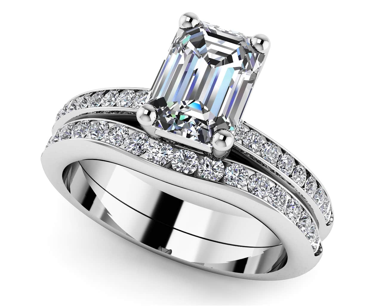 Exquisite Emerald Cut Bridal Set Lab-Grown Diamond  with 1.94 ct. (1.50 ct. center diamond)