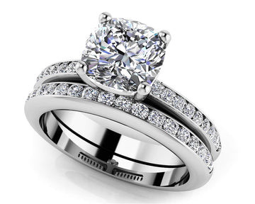 Lovely Cushion Cut Bridal Set Lab-Grown Diamond  with 2.44 ct. (2.00 ct. center diamond)