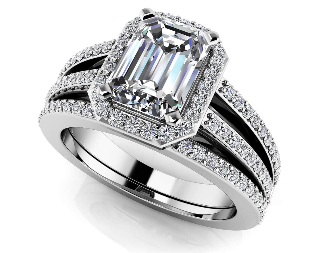 Split Shank Emerald Cut Wedding Set Lab-Grown Diamond  with 1.24 ct. (0.70 ct. center diamond)