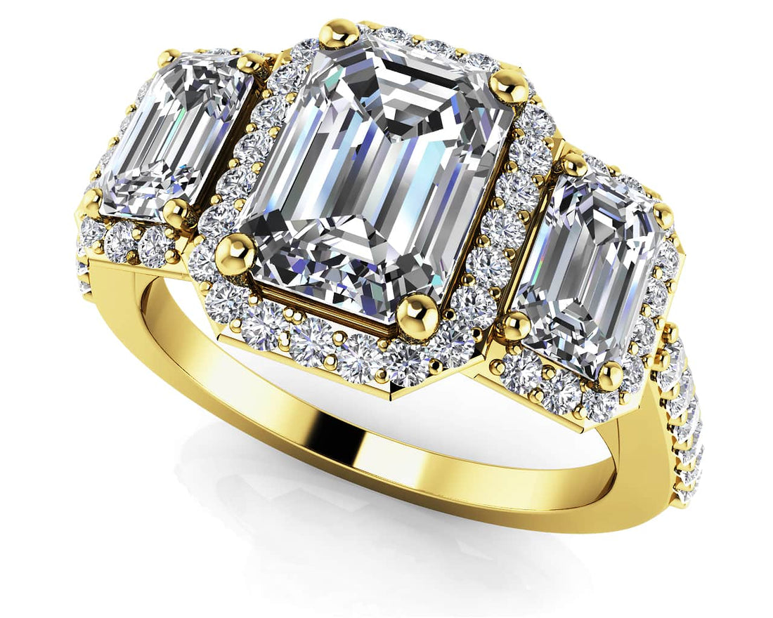 Sparkling Three Stone Emerald Cut Engagement Ring Lab-Grown Diamond  with 1.90 ct. (1.00 ct. center diamond)