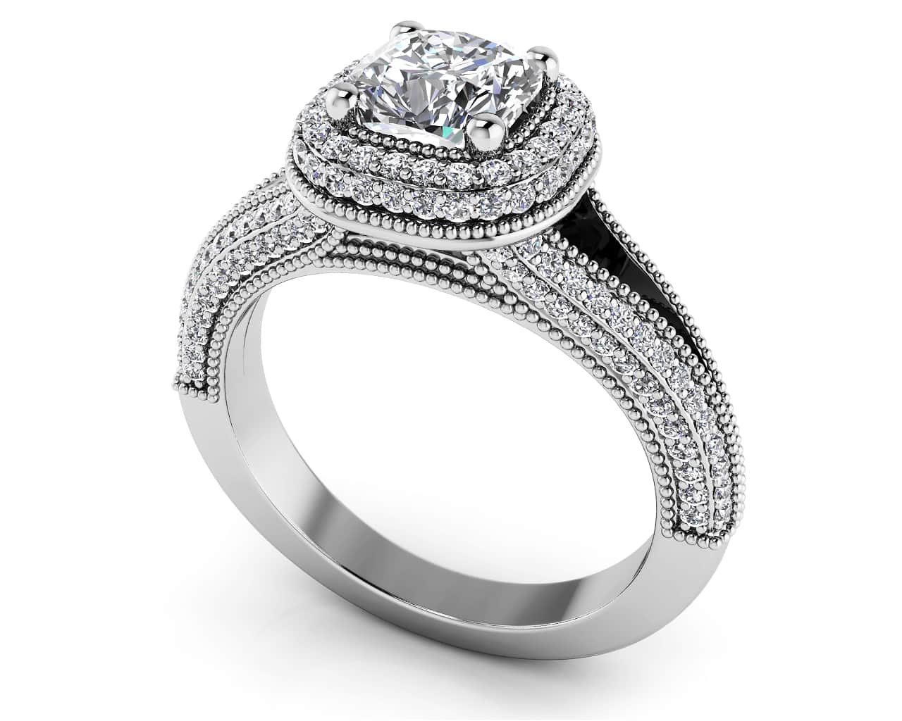 Milgrain Cushion Cut Halo Ring Lab-Grown Diamond  with 1.67 ct. (1.00 ct. center diamond)