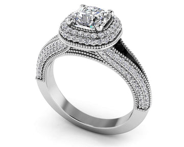 Milgrain Cushion Cut Halo Ring Lab-Grown Diamond  with 1.67 ct. (1.00 ct. center diamond)