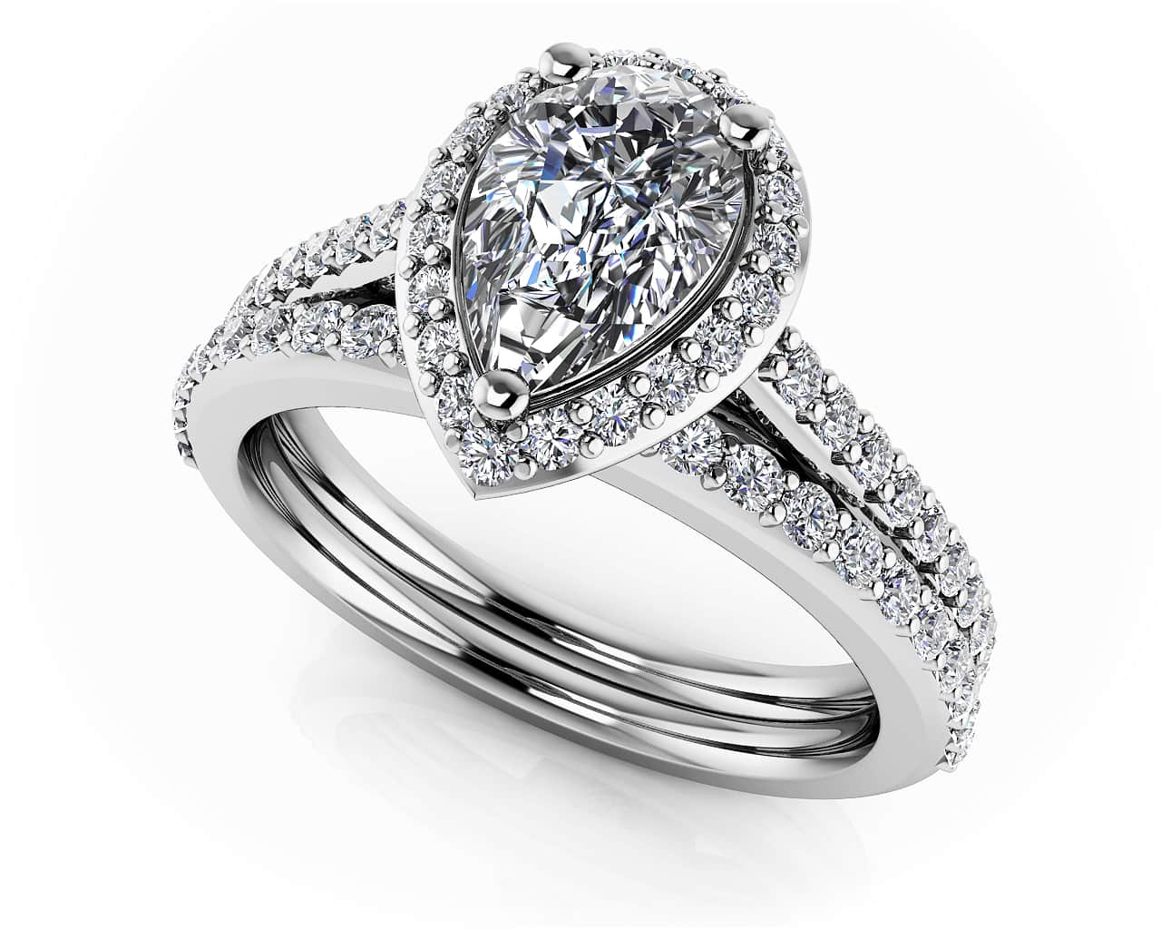 Romantic Pear Shaped Halo Diamonds Bridal Set Lab-Grown Diamond  with 1.56 ct. (1.00 ct. center diamond)