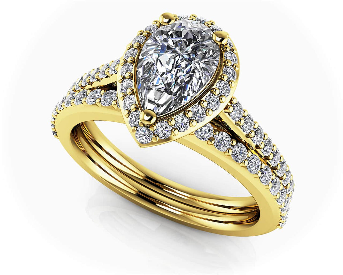 Romantic Pear Shaped Halo Diamonds Bridal Set Lab-Grown Diamond  with 0.84 ct. (0.30 ct. center diamond)