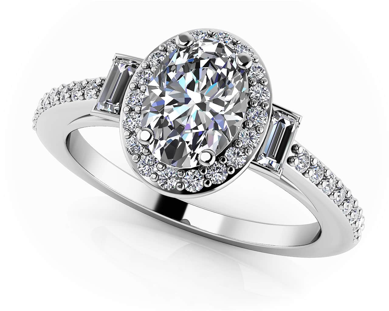 Luxurious Oval And Baguette Halo Diamond Ring Lab-Grown Diamond  with 2.05 ct. (1.60 ct. center diamond)