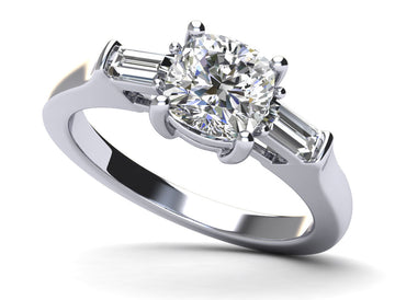 Three Stone Cushion And Baguette Engagement Ring Lab-Grown Diamond  with 1.68 ct. (1.50 ct. center diamond)