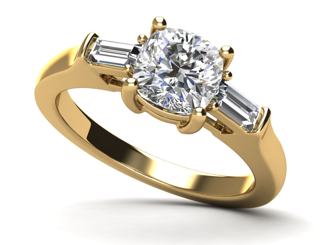 Three Stone Cushion And Baguette Engagement Ring Lab-Grown Diamond  with 1.68 ct. (1.50 ct. center diamond)