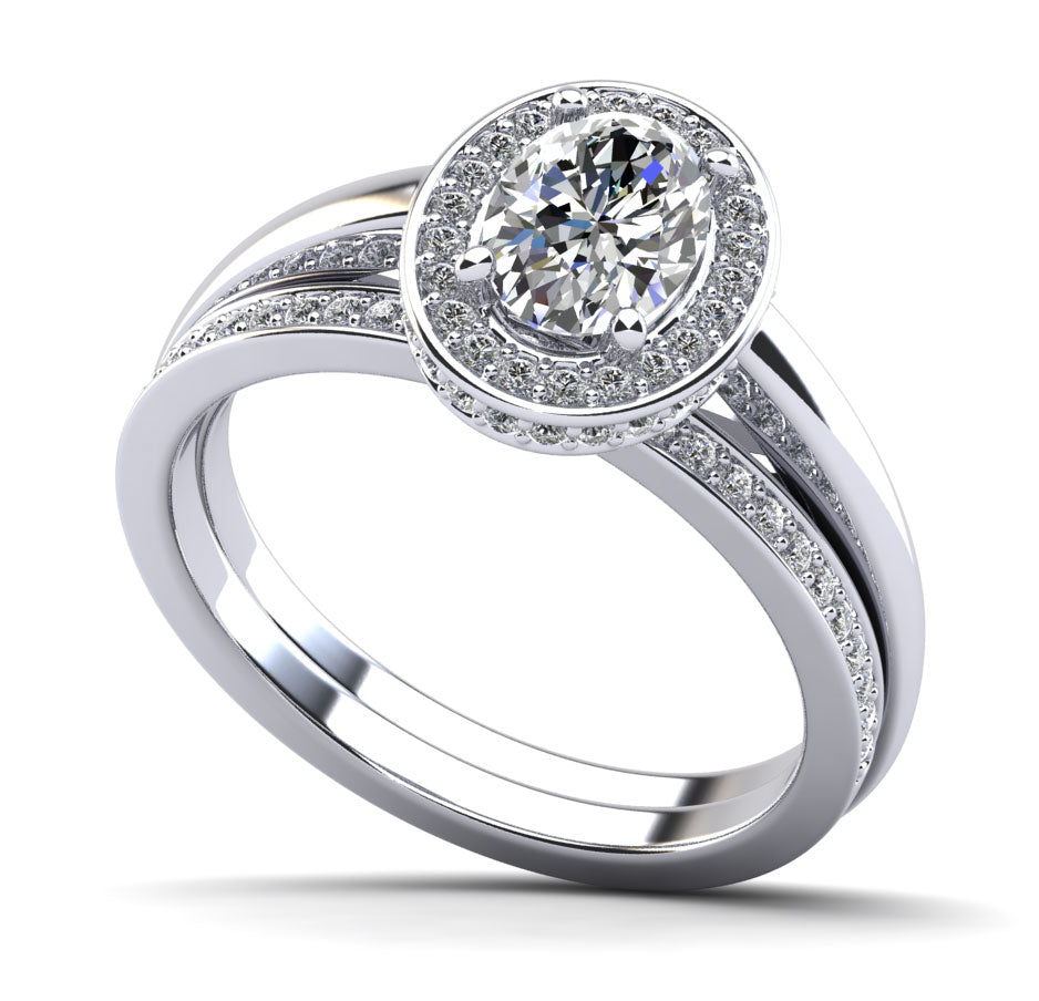 Oval Halo Matching Diamond Bridal Set Lab-Grown Diamond  with 0.95 ct. (0.60 ct. center diamond)