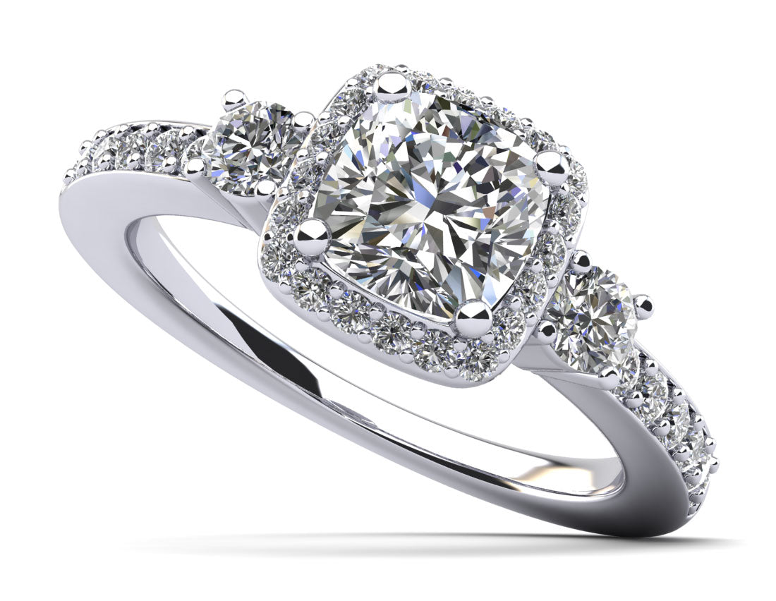 Cushion Cut Halo Diamond Engagement Ring with Side Stones Lab-Grown Diamond  with 1.53 ct. (1.00 ct. center diamond)