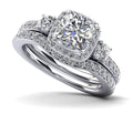 Cushion Cut Halo Diamond Bridal Set Ring with Side Stones Lab-Grown Diamond  with 2.32 ct. (1.50 ct. center diamond)