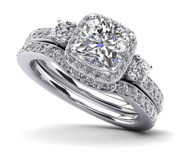 Cushion Cut Halo Diamond Bridal Set Ring with Side Stones Lab-Grown Diamond  with 1.82 ct. (1.00 ct. center diamond)