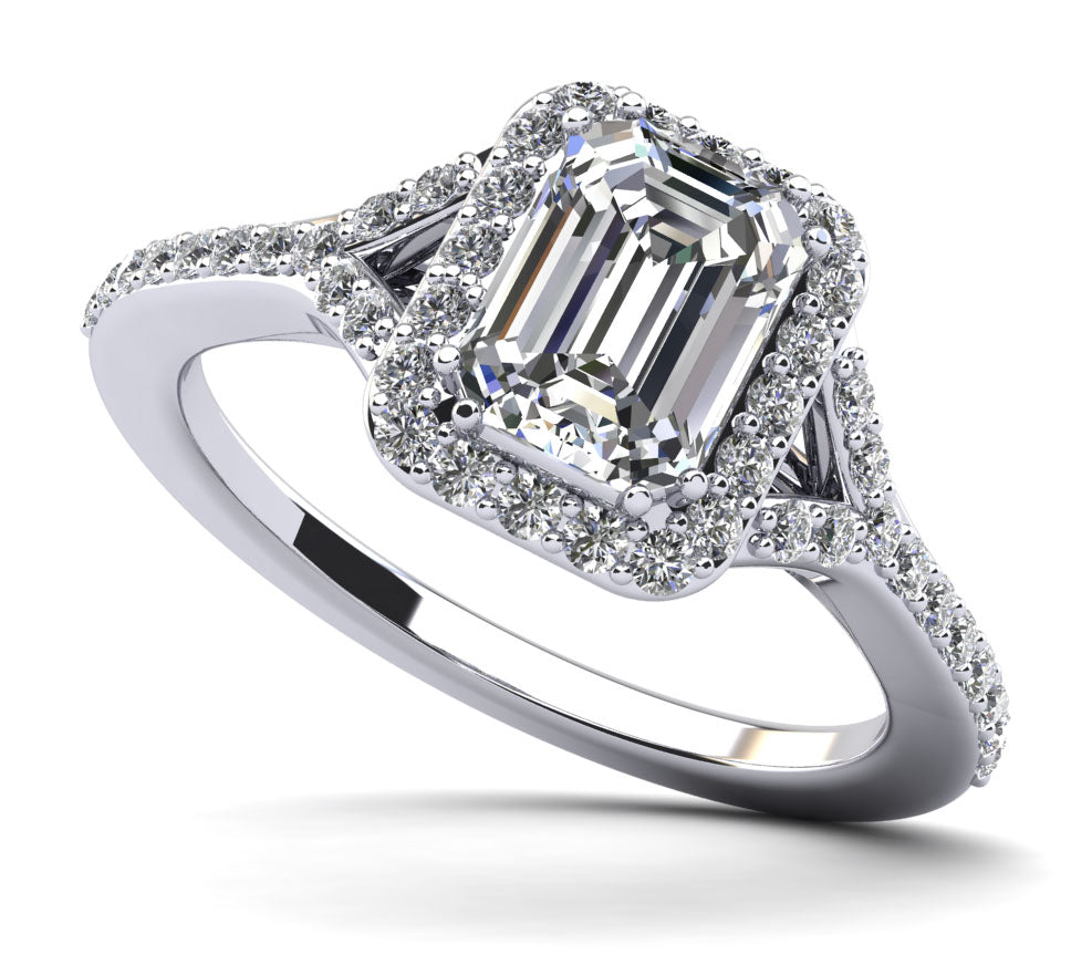 Emerald Cut Halo Diamond Engagement Ring with Split Shank Lab-Grown Diamond  with 2.57 ct. (2.00 ct. center diamond)