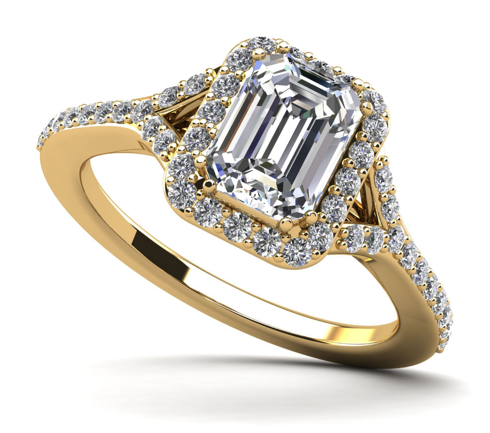 Emerald Cut Halo Diamond Engagement Ring with Split Shank Lab-Grown Diamond  with 2.57 ct. (2.00 ct. center diamond)