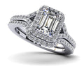 Emerald Cut Halo Diamond Bridal Set Ring with Split Shank Lab-Grown Diamond  with 2.91 ct. (2.00 ct. center diamond)