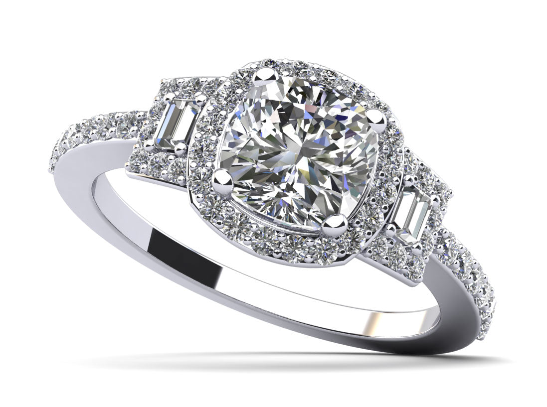 Cushion Cut and Baguettes Engagement Ring Lab-Grown Diamond  with 2.01 ct. (1.50 ct. center diamond)