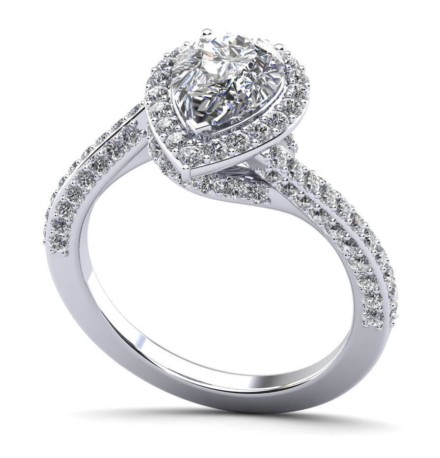 Exquisite Pear Shaped Halo Diamond Engagement Ring Lab-Grown Diamond  with 1.73 ct. (1.00 ct. center diamond)