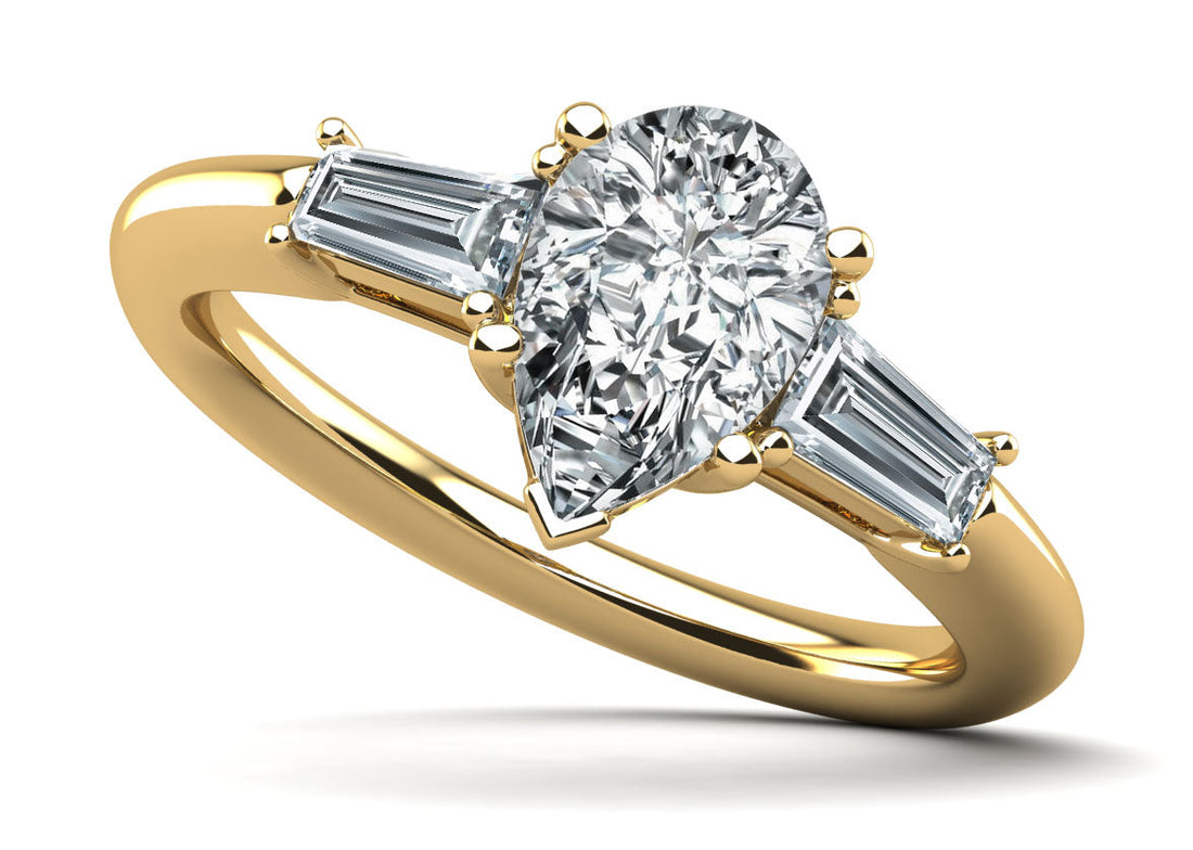 Pear and Baguette Three Stone Diamond Engagement Ring Lab-Grown Diamond  with 2.56 ct. (2.00 ct. center diamond)