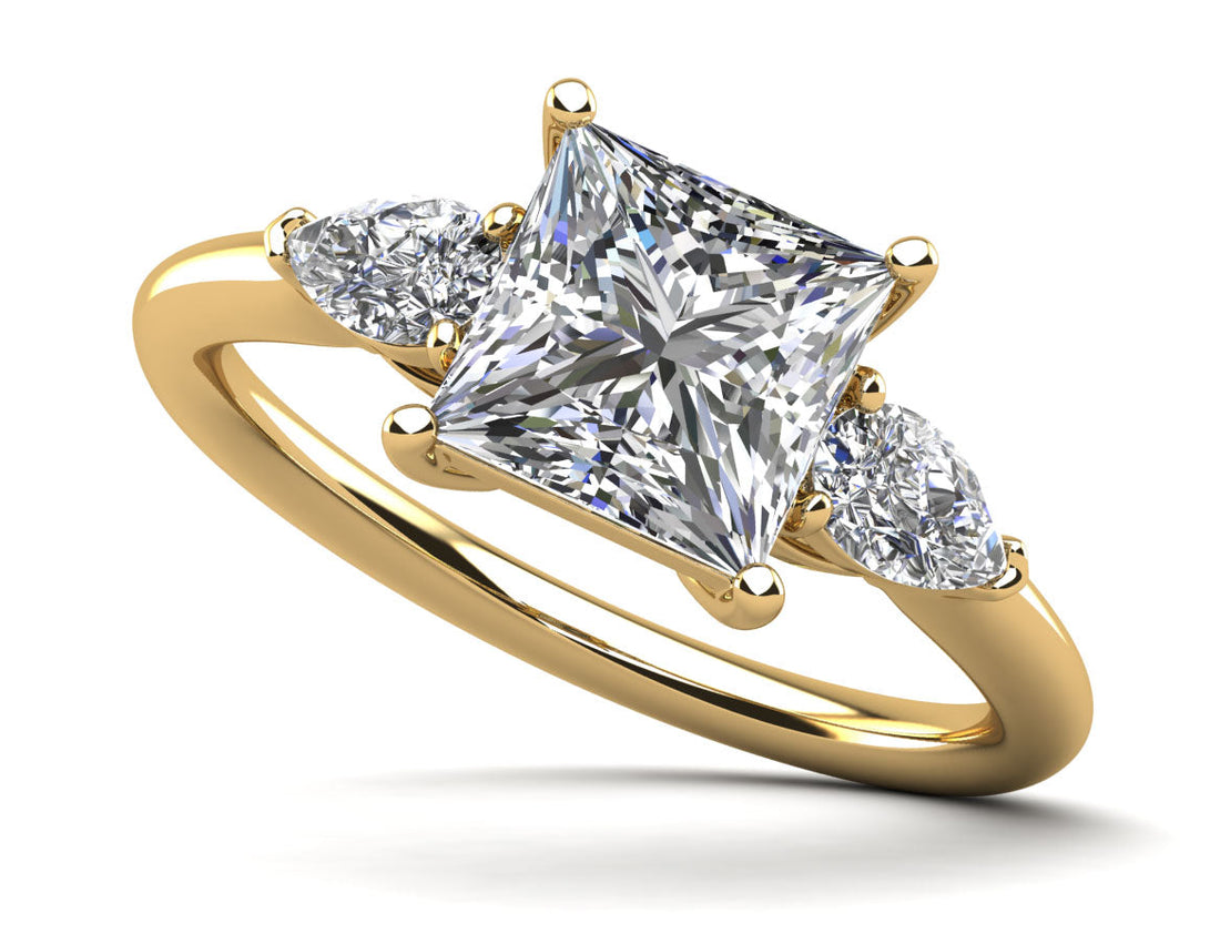 Three Stone Princess and Pear Engagement Ring Lab-Grown Diamond  with 2.60 ct. (2.00 ct. center diamond)