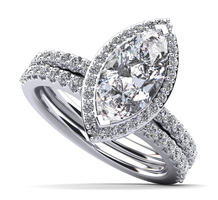 Halo Marquise Matching Diamond Bridal Set Lab-Grown Diamond  with 1.23 ct. (0.50 ct. center diamond)