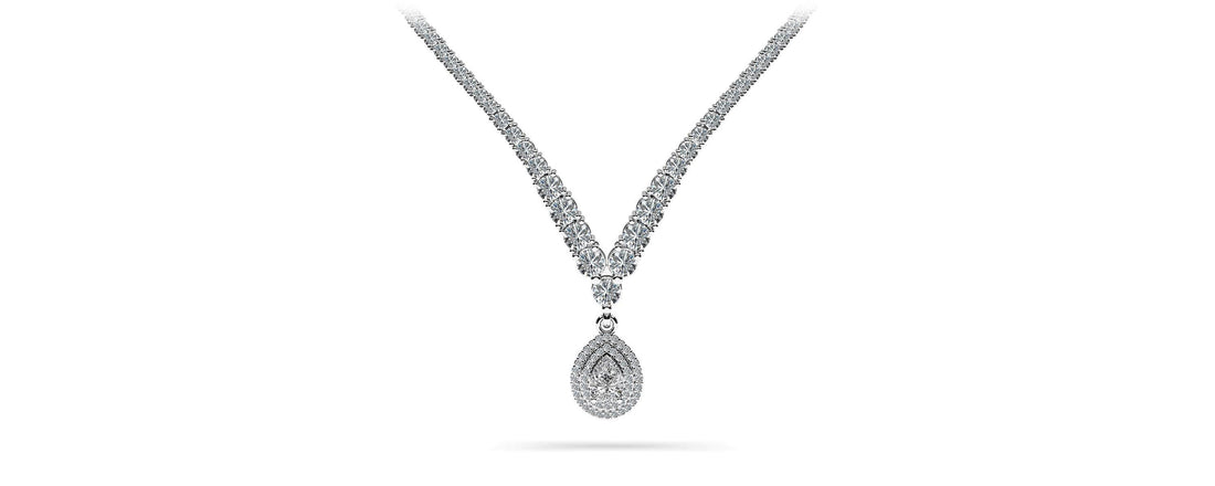 4 Prong Double Strand V Drop Diamond Necklace Diamond  with 13.12 ct.(finished)